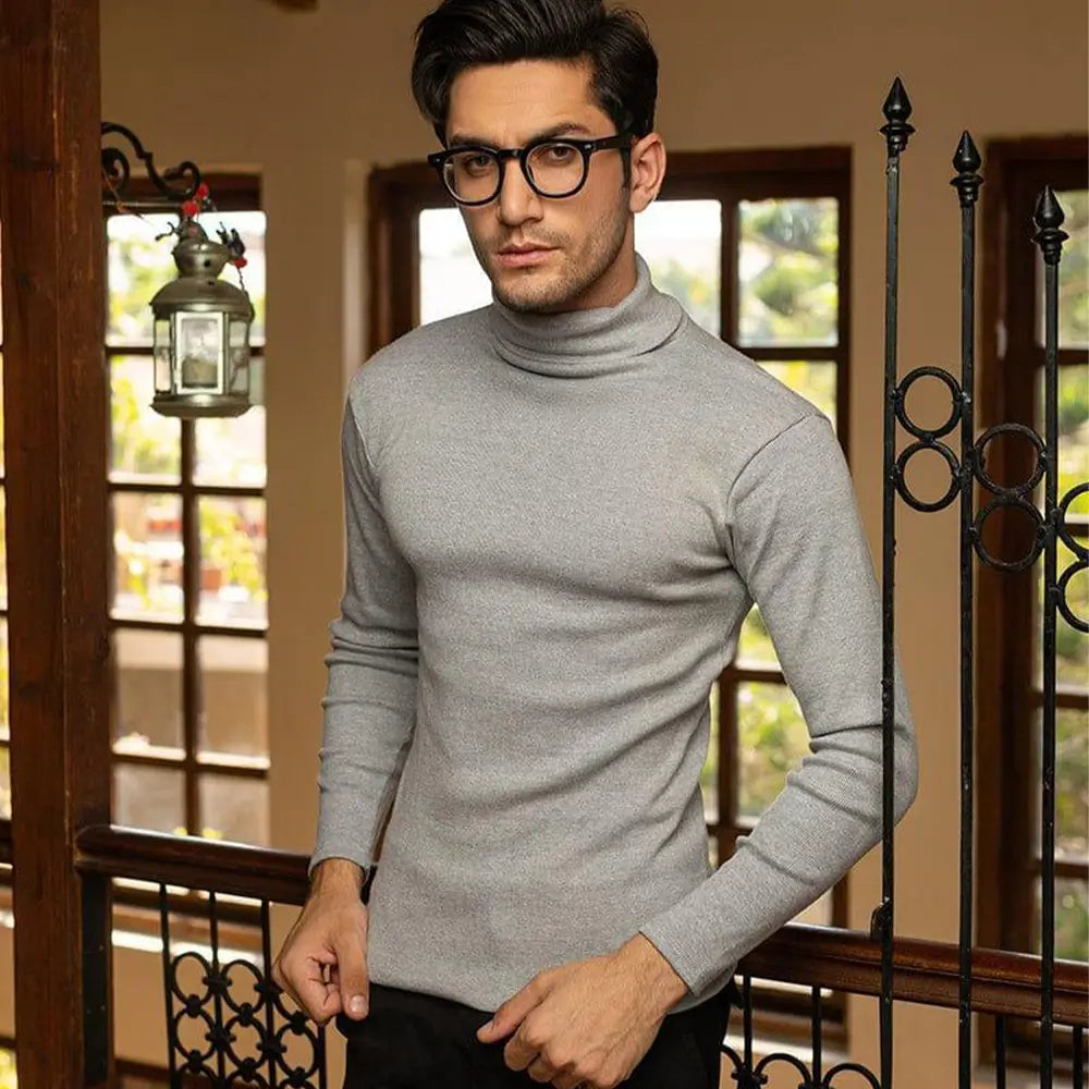1 Pc Men's Rib Plain Gray Highneck