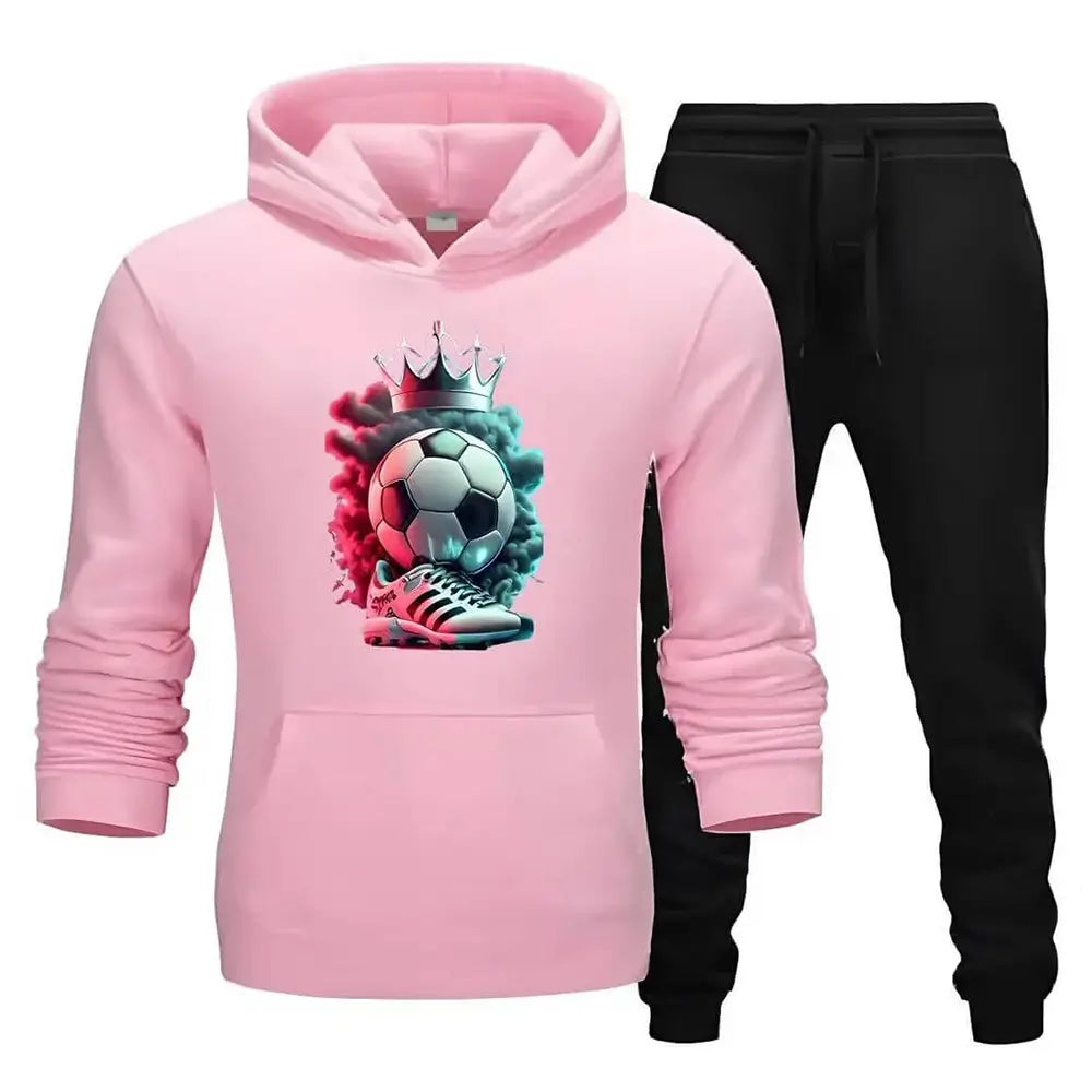 2 Pcs Men's Fleece Printed Football Hoodie Track Suit