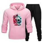 2 Pcs Men's Fleece Printed Football Hoodie Track Suit