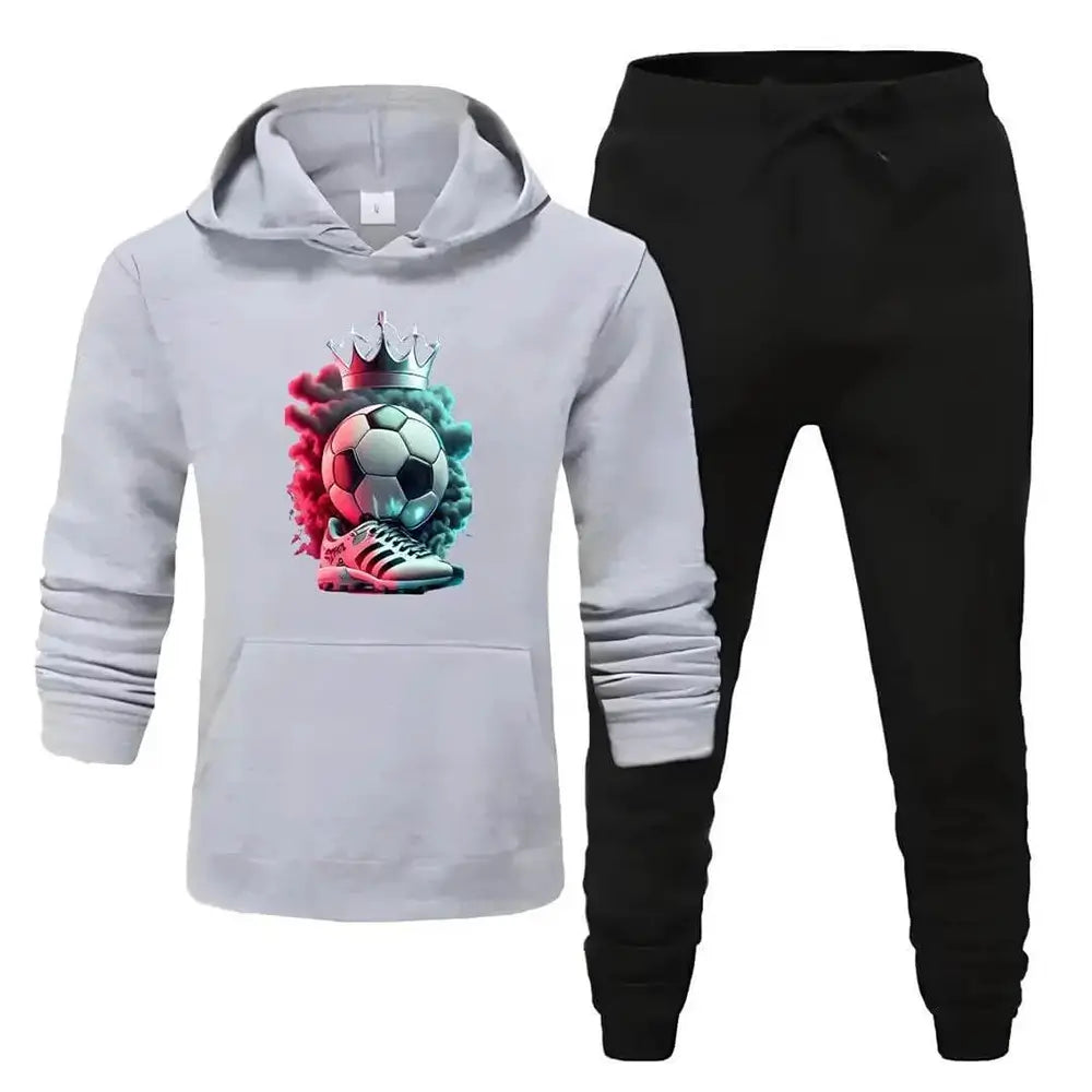 2 Pcs Men's Fleece Printed Football Hoodie Track Suit
