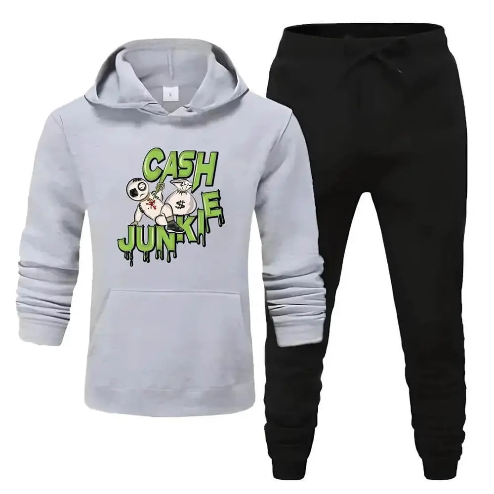 2 Pcs Men's Fleece Printed Cash Junkie Hoodie Track Suit