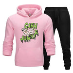 2 Pcs Men's Fleece Printed Cash Junkie Hoodie Track Suit