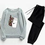 2 Pcs Men's Fleece Printed Coffee Sweatshirt Track Suit