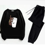2 Pcs Men's Fleece Printed Coffee Sweatshirt Track Suit