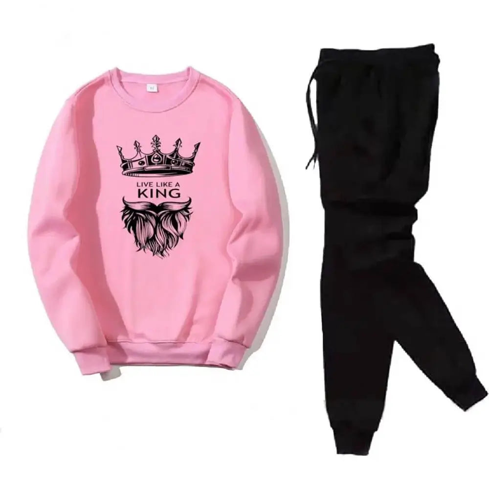 2 Pcs Men's Fleece Printed Crown Sweatshirt Track Suit