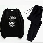 2 Pcs Men's Fleece Printed Crown Sweatshirt Track Suit