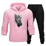 2 Pcs Men's Fleece Printed Dollar Hand Hoodie Track Suit