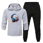 2 Pcs Men's Fleece Printed Headphone Hoodie Track Suit
