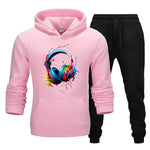 2 Pcs Men's Fleece Printed Headphone Hoodie Track Suit