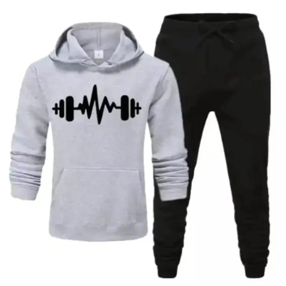 2 Pcs Men's Fleece Printed Heart Beat Hoodie Track Suit