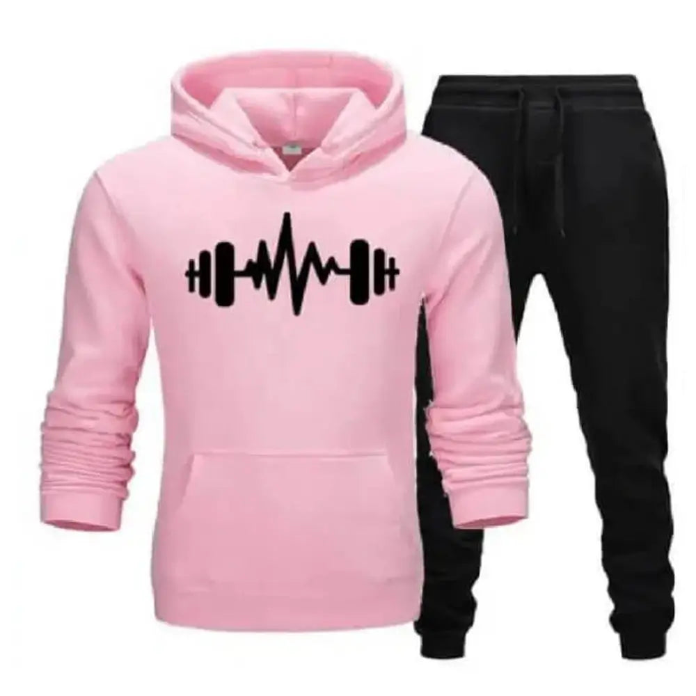 2 Pcs Men's Fleece Printed Heart Beat Hoodie Track Suit