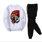 2 Pcs Men's Fleece Printed Tiger Sweatshirt Track Suit