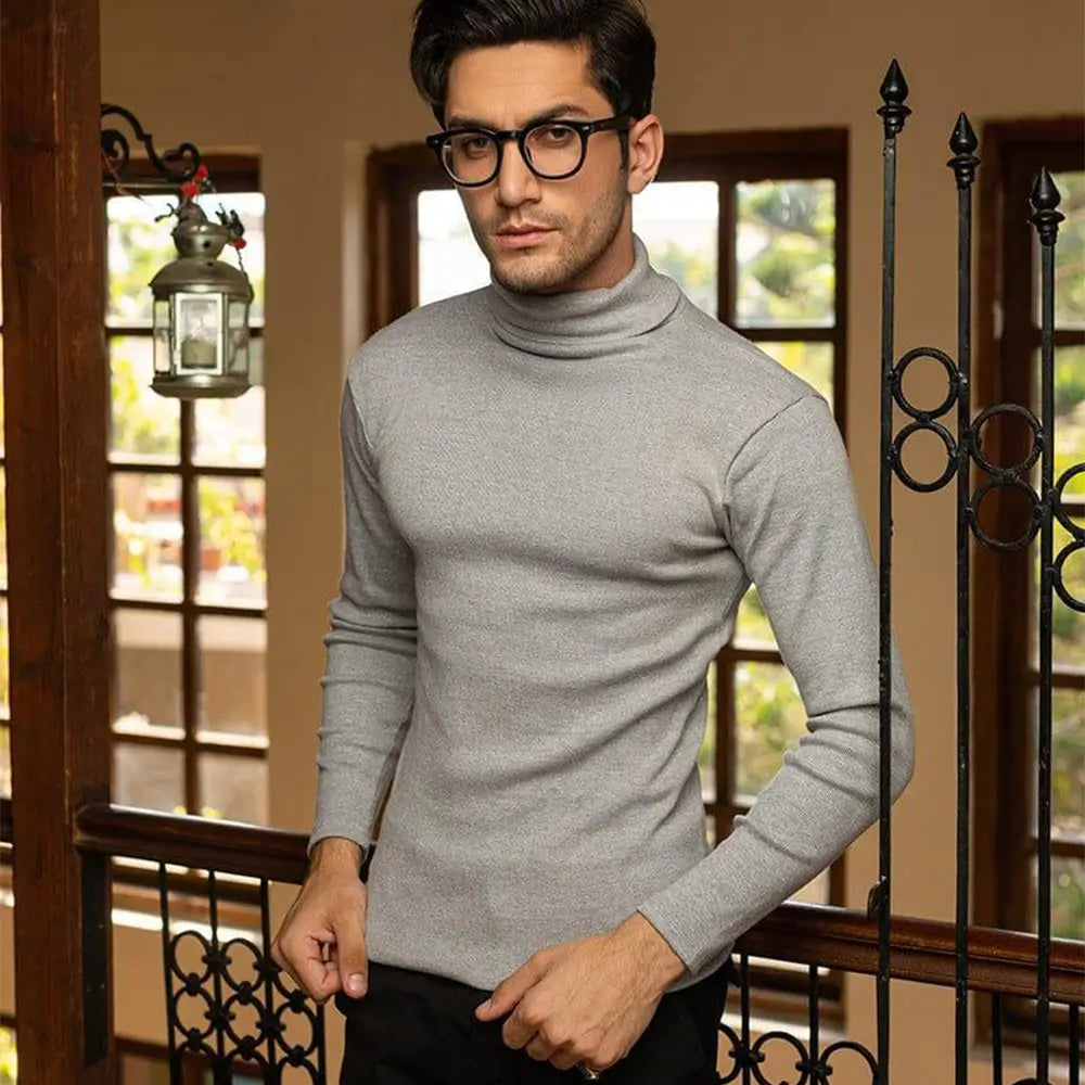 3 Pcs Men's Cotton Plain Highneck