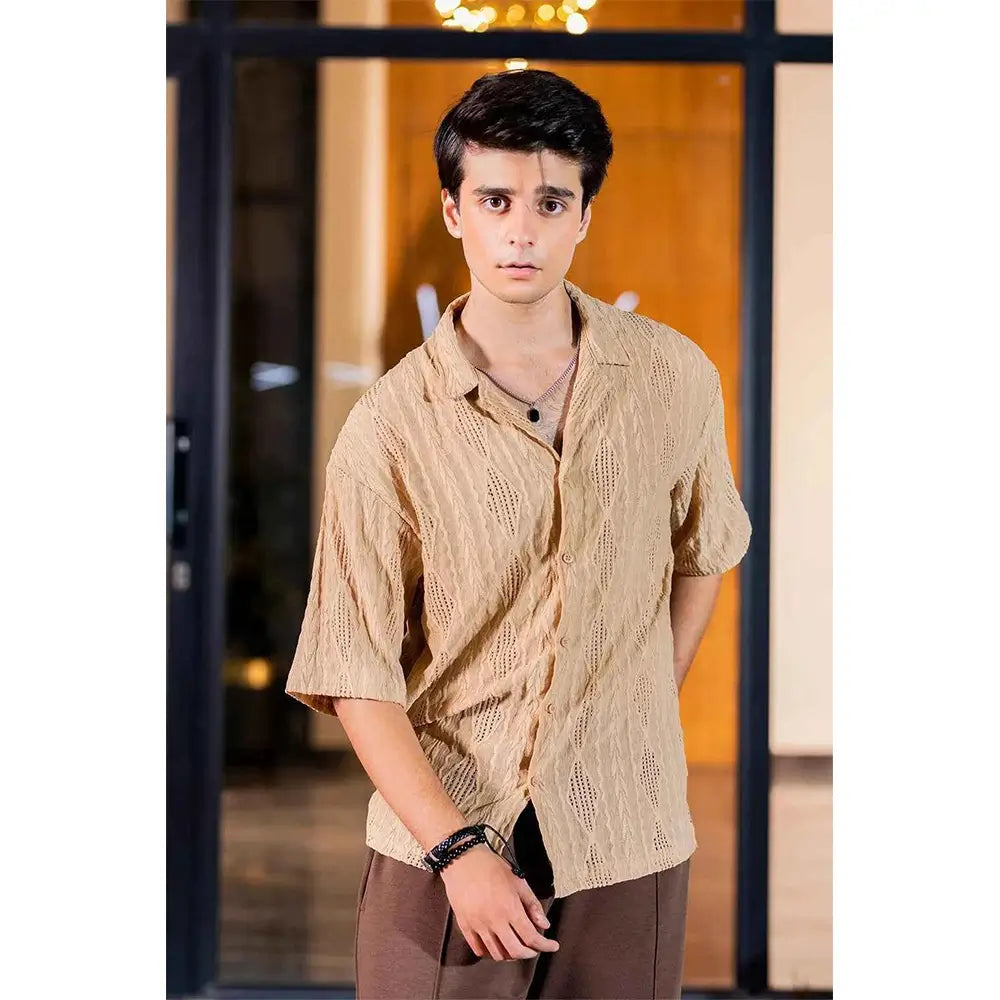 Beige Cream Textured Shirt for Effortless Style & Comfort