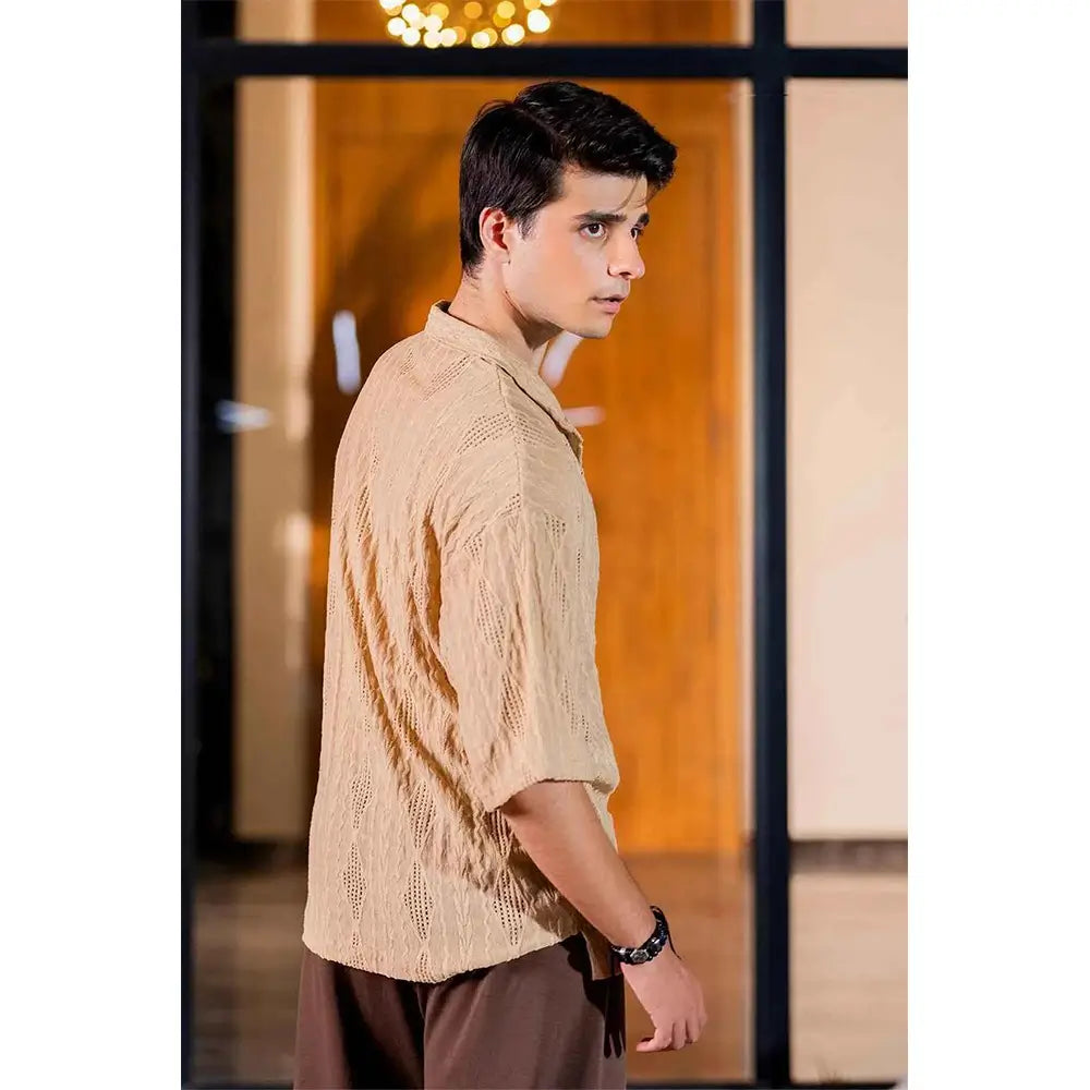 Beige Cream Textured Shirt for Effortless Style & Comfort