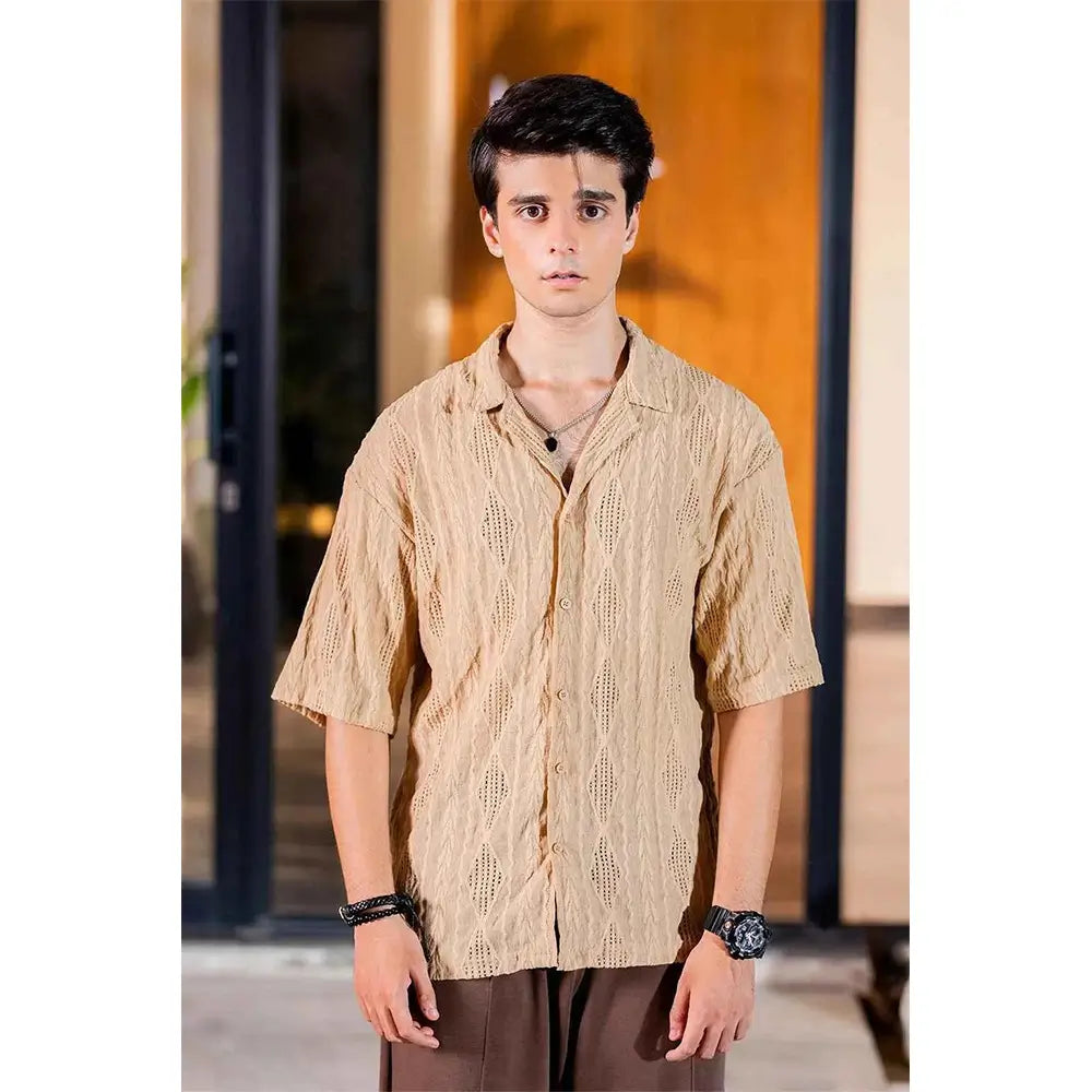 Beige Cream Textured Shirt for Effortless Style & Comfort