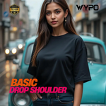 Black Cotton T-Shirt With Drop Shoulder Design