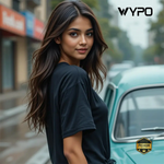 Black Cotton T-Shirt With Drop Shoulder Design