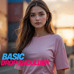 Pink Cotton T-Shirt With Drop Shoulder Design