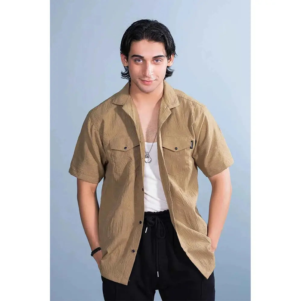 Men's Casual Khaki Shirt - Lightweight & Breezy Textured Design