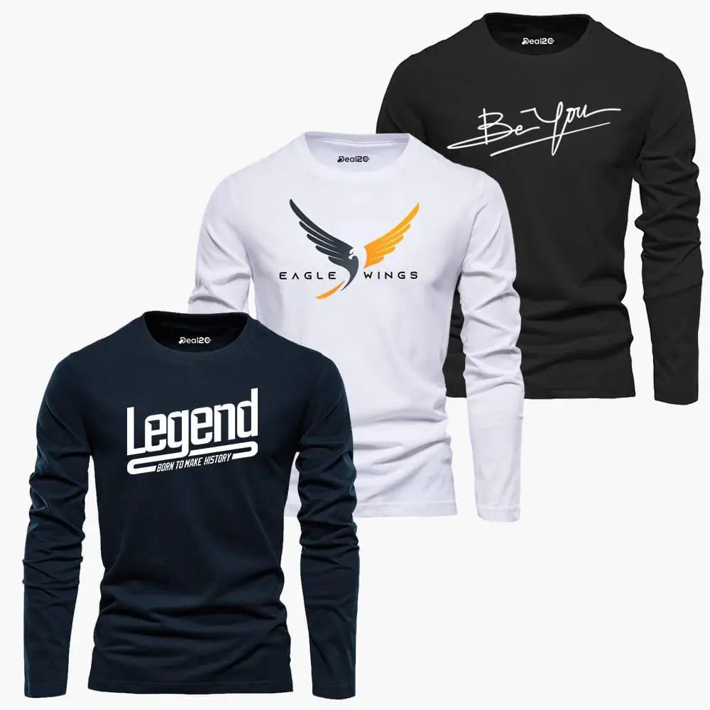Men's Graphics T Shirt Full Sleeves Pack of 3 (Eagle)