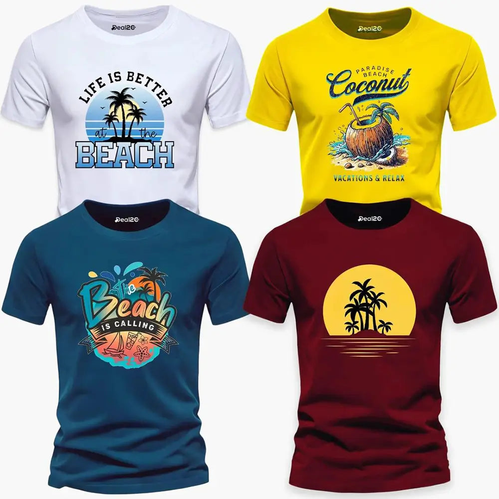 Men's Graphics T Shirt Half Pack of 4 (Beach)