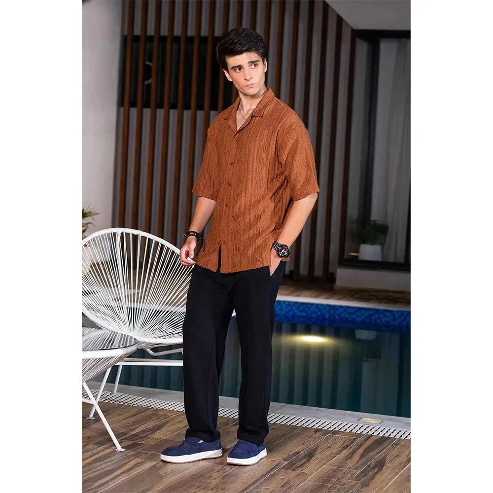 Rustic Brown Shirt - Textured Style Vintage Look