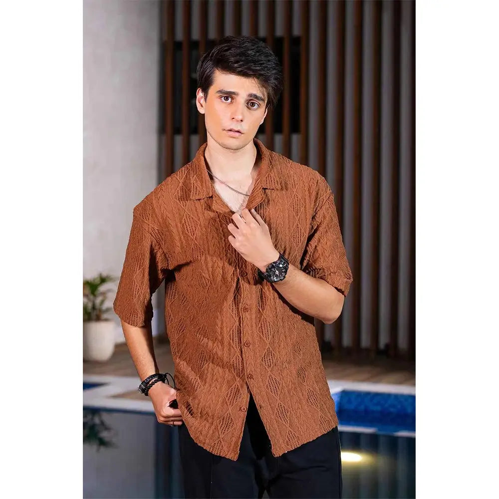 Rustic Brown Shirt - Textured Style Vintage Look