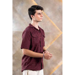 Textured Button-Down Shirt for Men in Rich Maroon