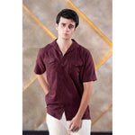 Textured Button-Down Shirt for Men in Rich Maroon