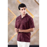 Textured Button-Down Shirt for Men in Rich Maroon