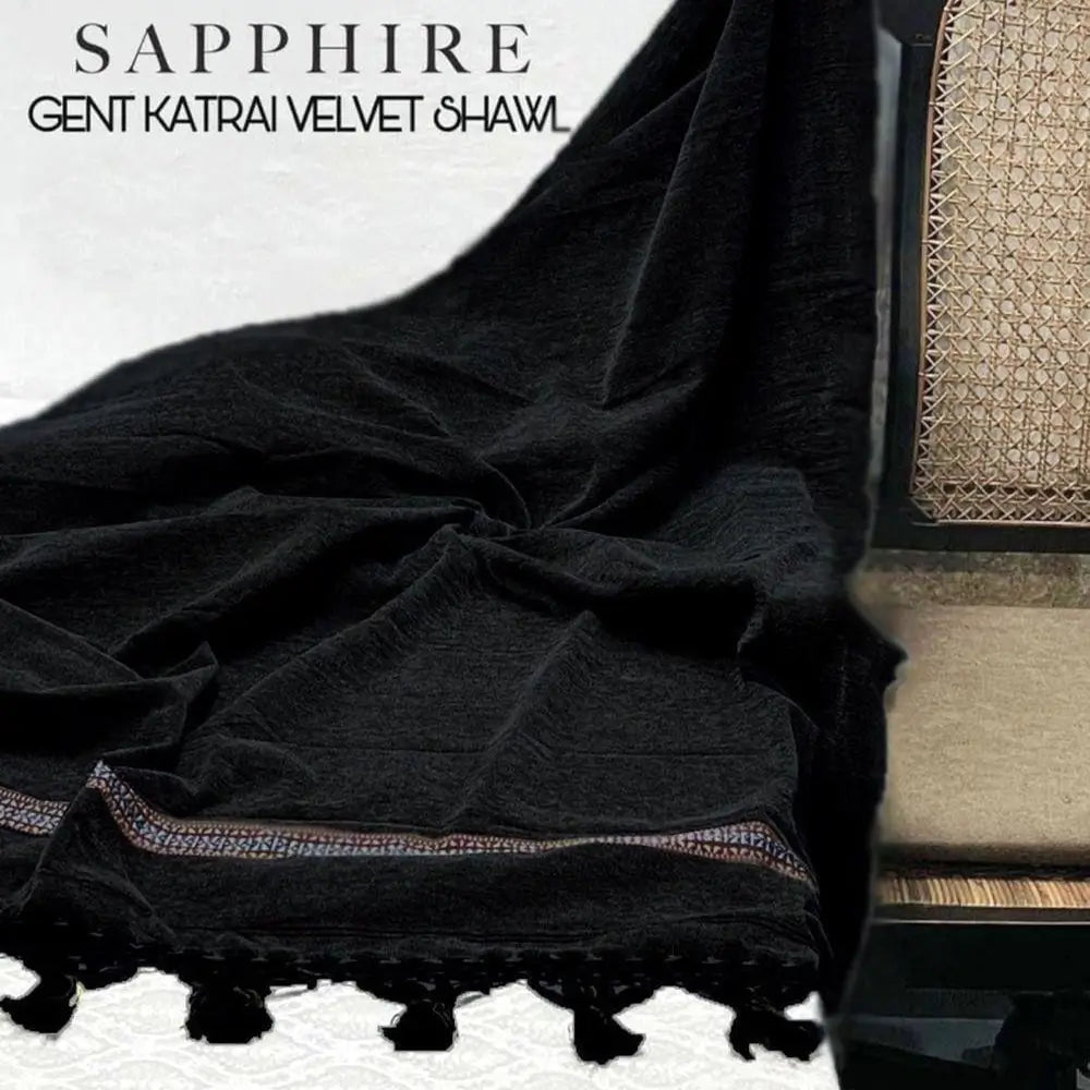 Velvet Embroidered Border Shawl