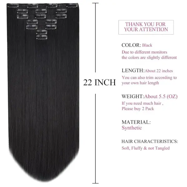 Black Synthetic Hair Extensions for Girls 22 Inch