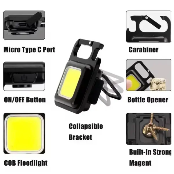COB USB Charged Portable LED Key Chain Light