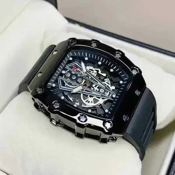 Richard Black Belt Skeleton Watch