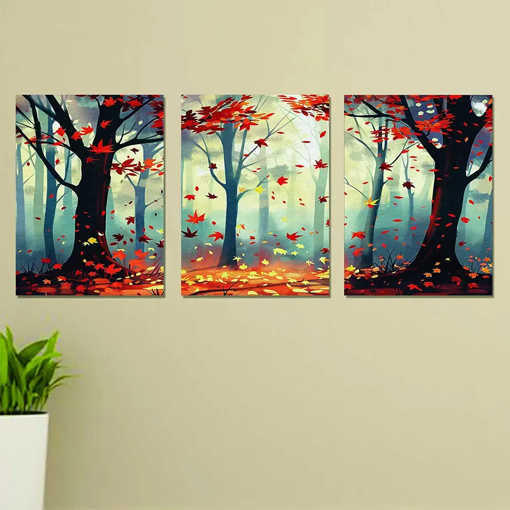 Set of 3 Wall Art Wooden Frames (Autumn Leaves)