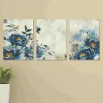 Set of 3 Wall Art Wooden Frames (Blue Flowers)