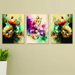 Set of 3 Wall Art Wooden Frames (Colorful Flowers)