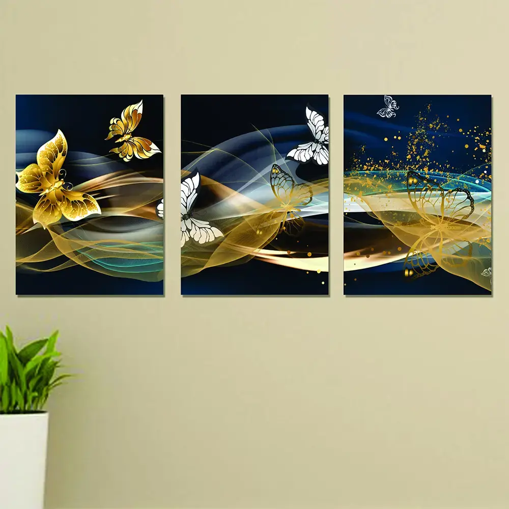 Set of 3 Wall Art Wooden Frames (Glowing Butterflies)