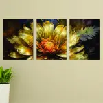 Set of 3 Wall Art Wooden Frames (Glowing Yellow Flower)