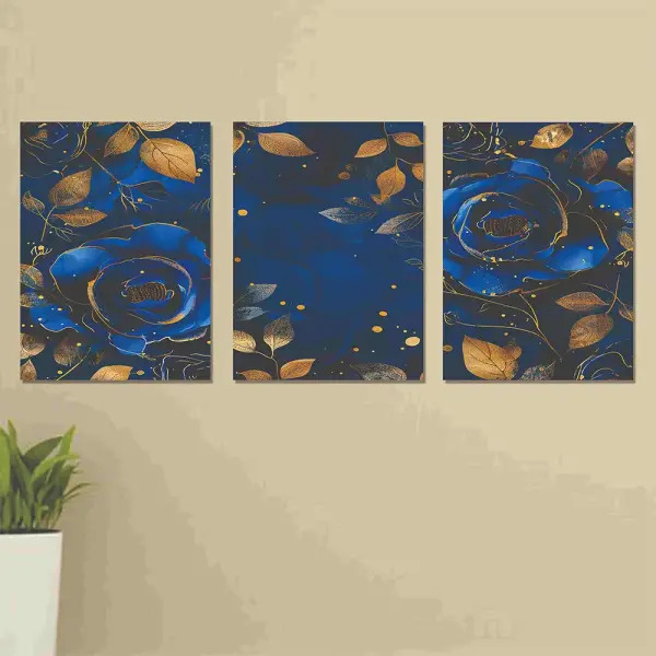 Set of 3 Wall Art Wooden Frames (Golden Leaf)