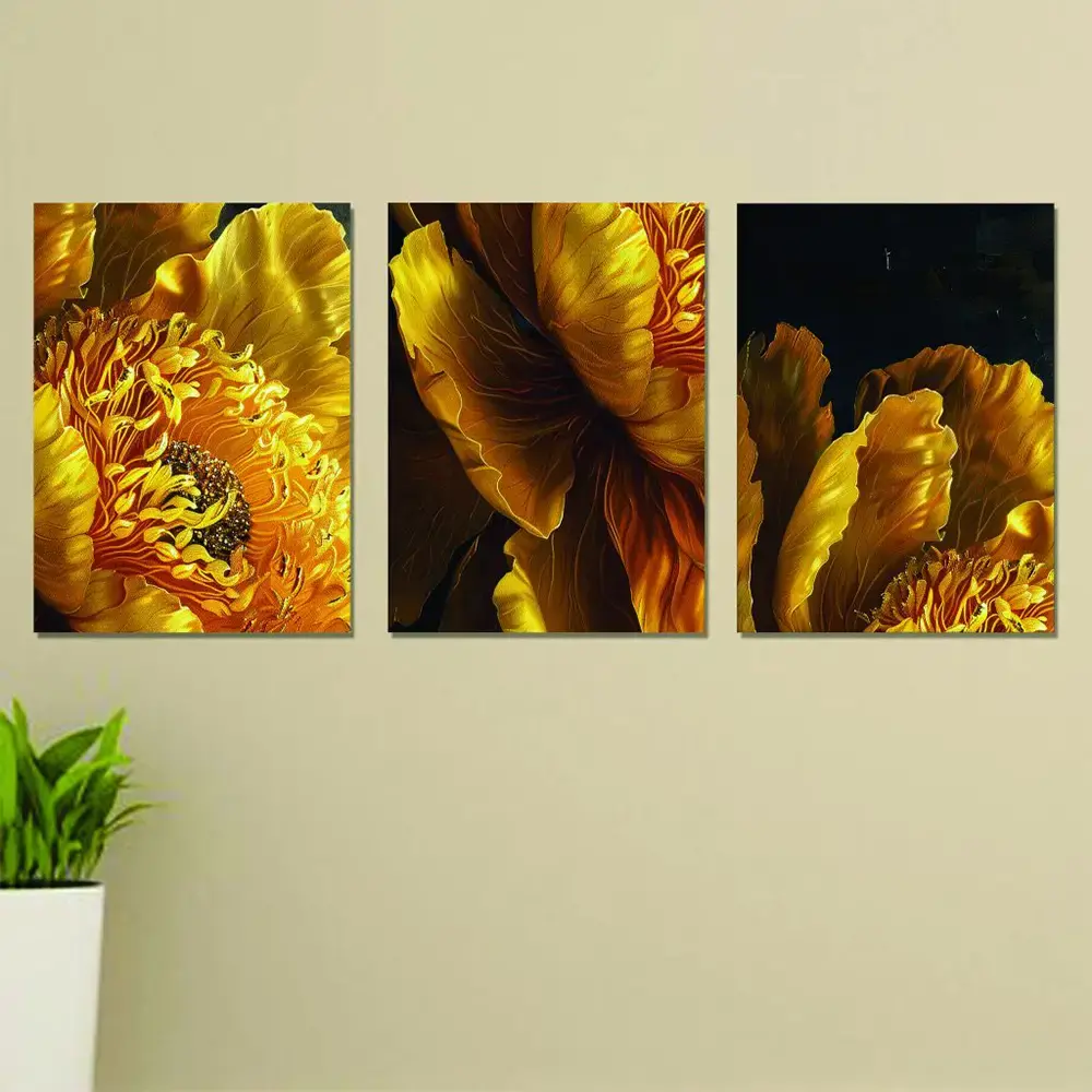 Set of 3 Wall Art Wooden Frames (Sun Flowers)