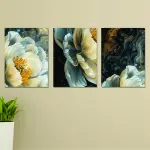 Set of 3 Wall Art Wooden Frames (White Flowers)