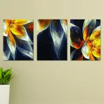 Set of 3 Wall Art Wooden Frames (Yellow & White Flowers)