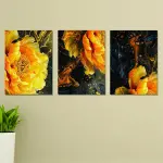 Set of 3 Wall Art Wooden Frames (Yellow Sun Flower)