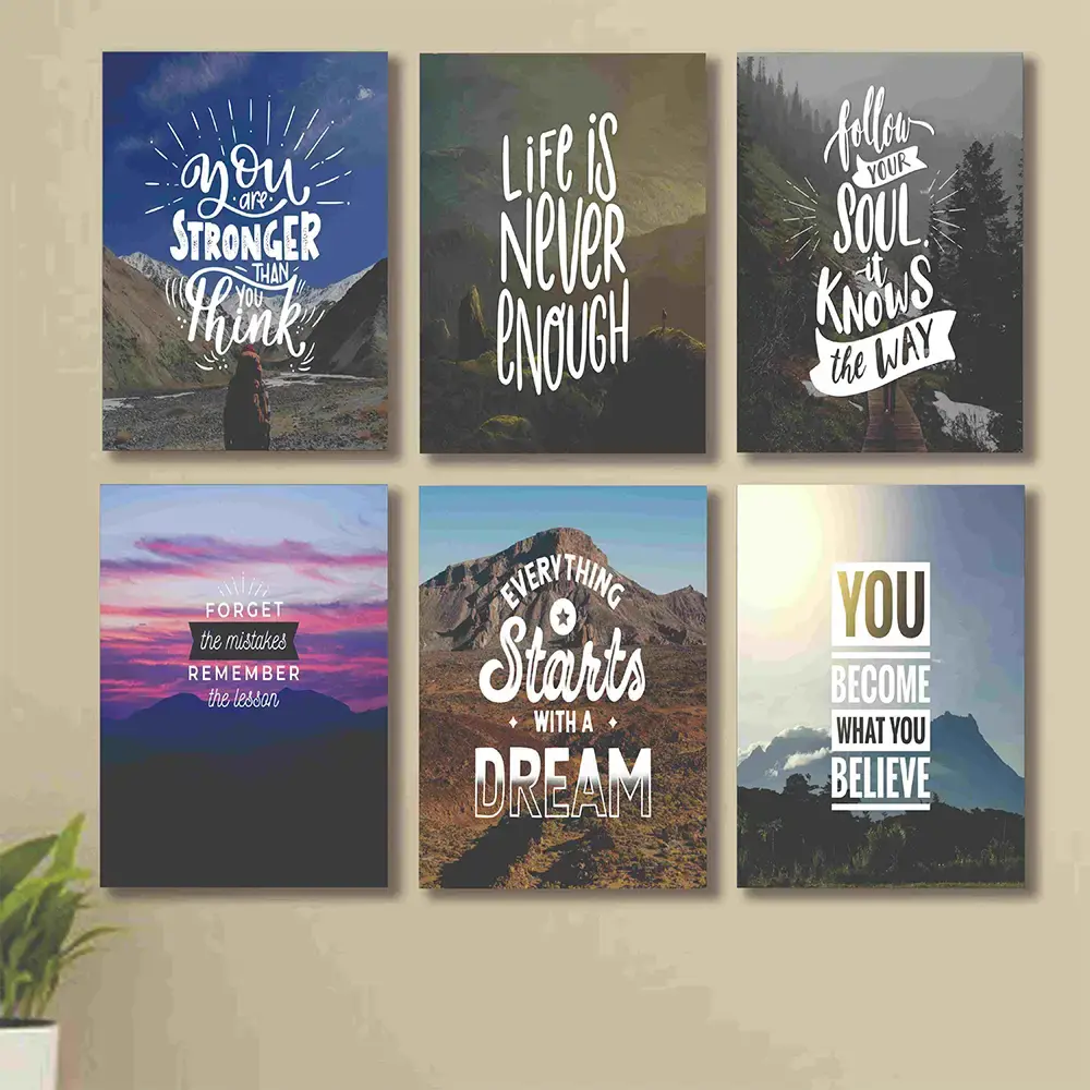 Set of 6 Wall Art Wooden Frames (Life Is Never Enough)